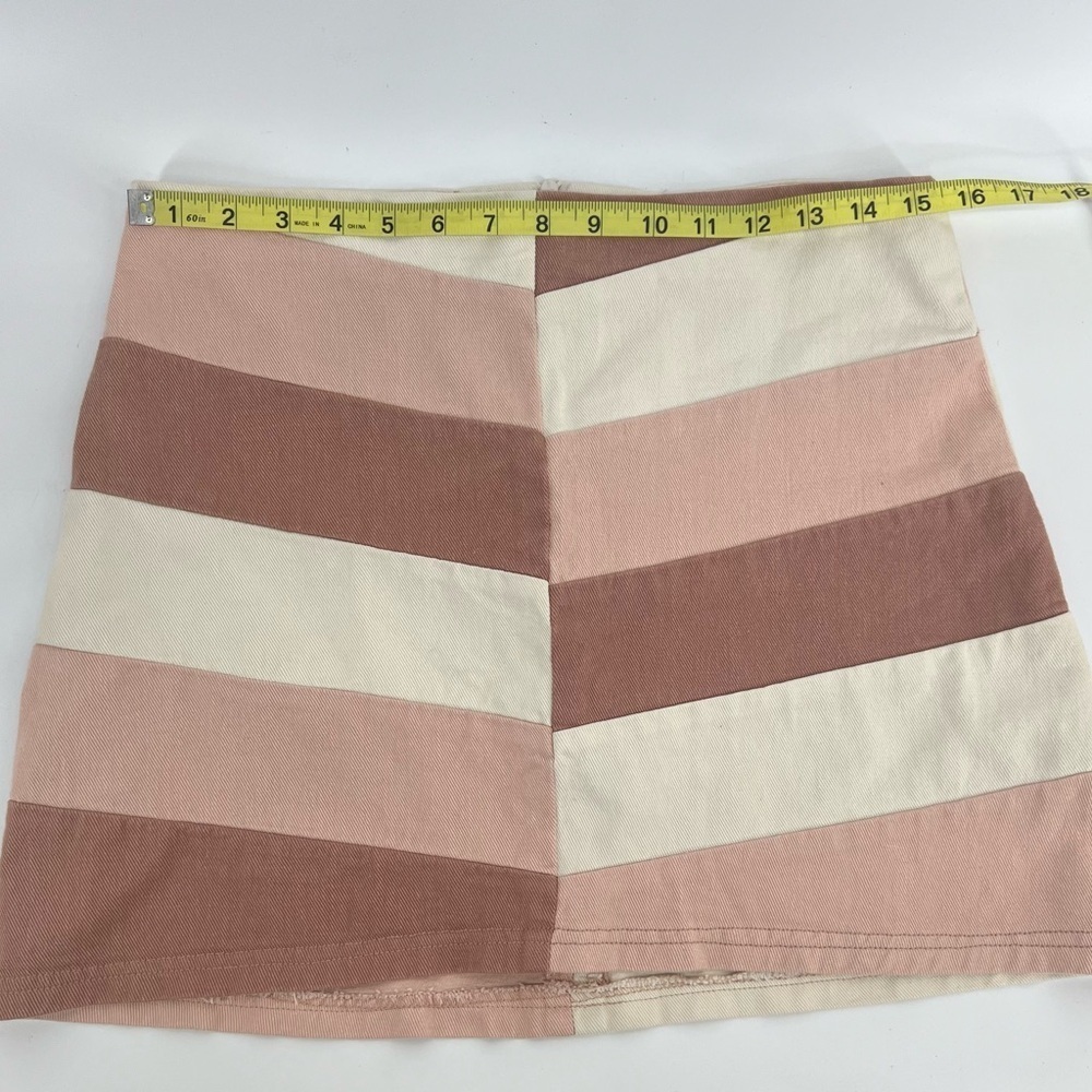 Peach Love pink and white colorblock cotton denim skirt size L Large - Picture 5 of 8